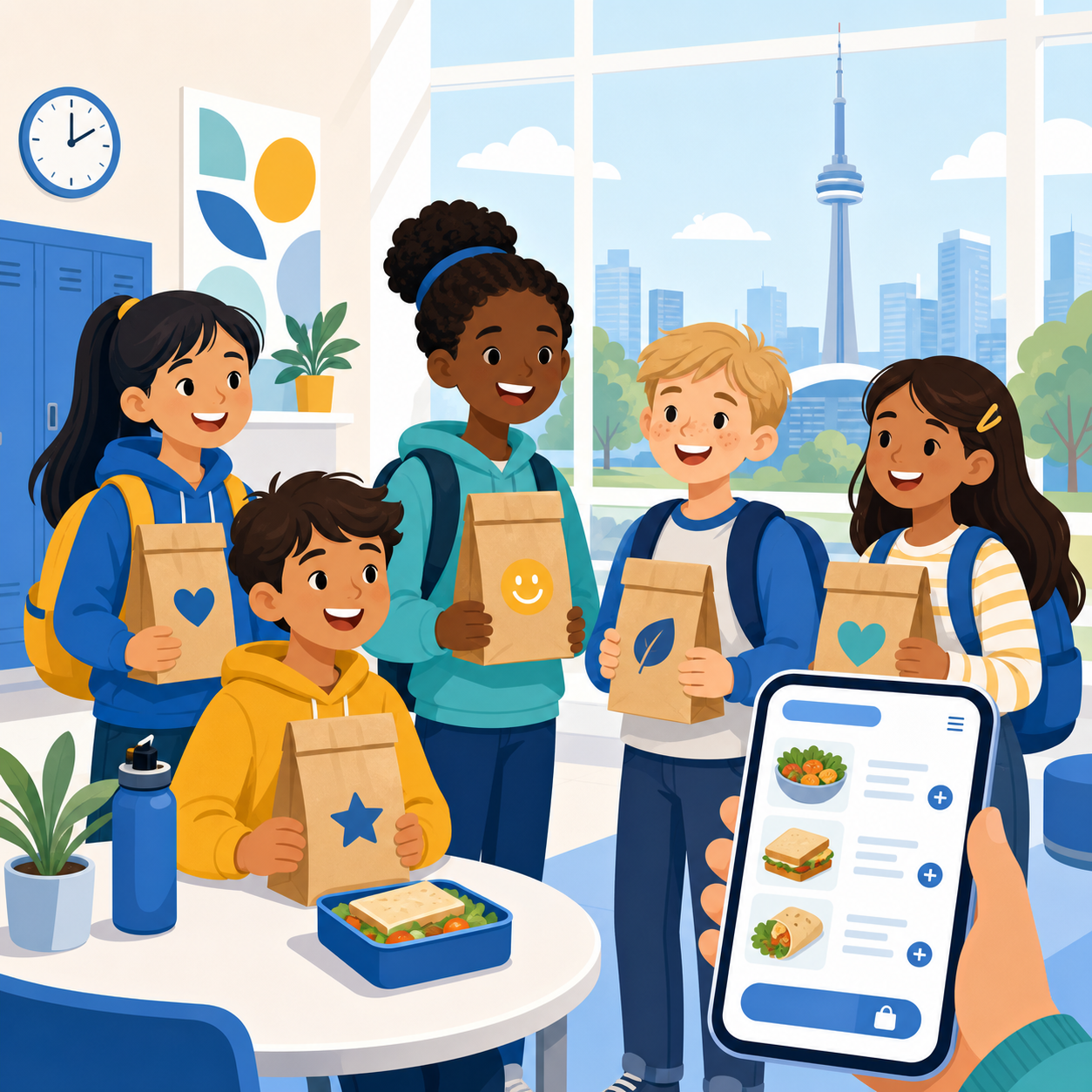 EdTech Lunch Ordering Students with Toronto Skyline