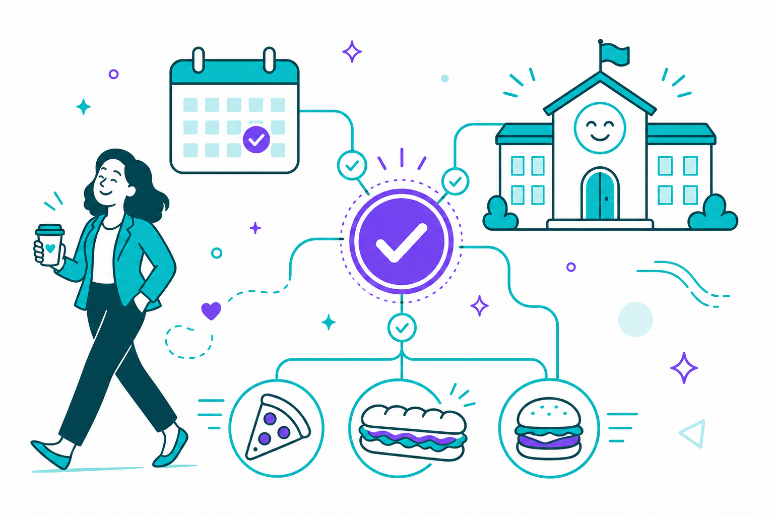 Successful Lunch Program Launch with Checkmark and Calendar