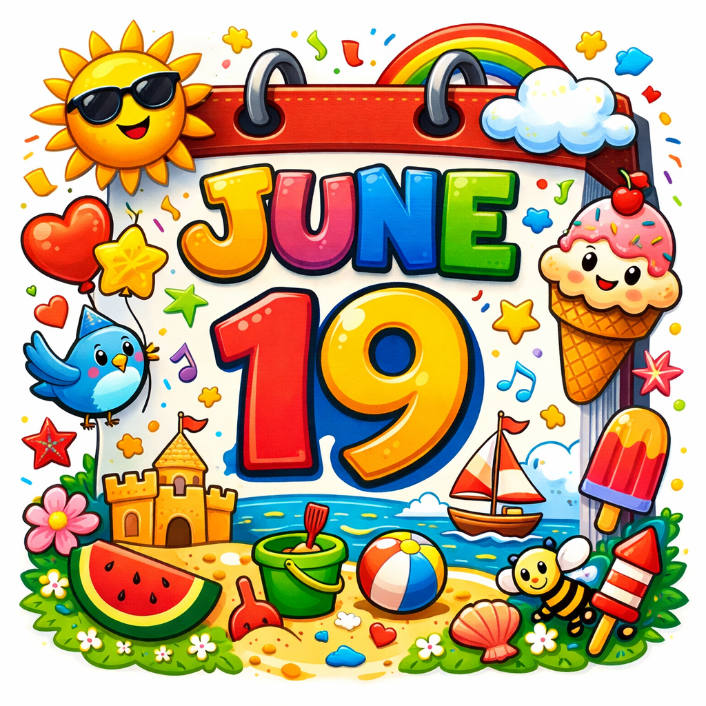 Whimsical Cartoon Calendar Featuring June 19-1